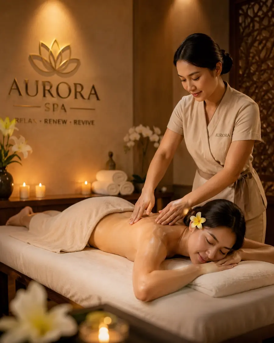 Customer perempuan mendapatkan treatment dari terapis perempuan Aurora Spa